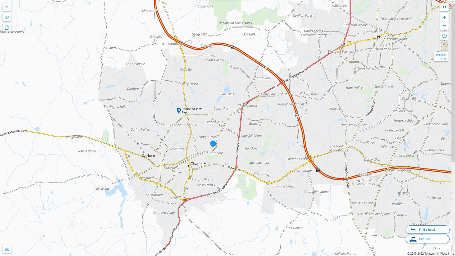 Chapel Hill North Carolina Highway and Road Map
